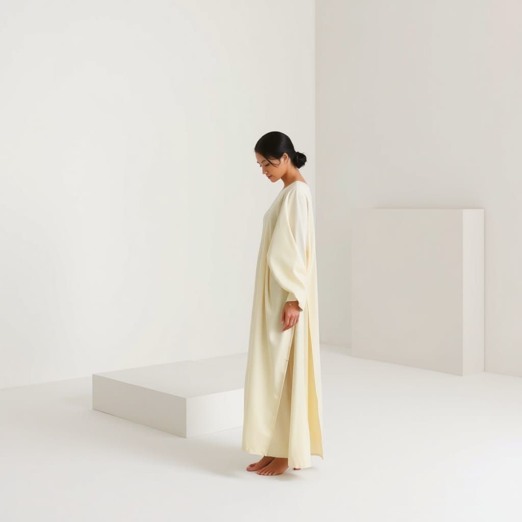 Serenely Minimalist Woman in Monochromatic Environment