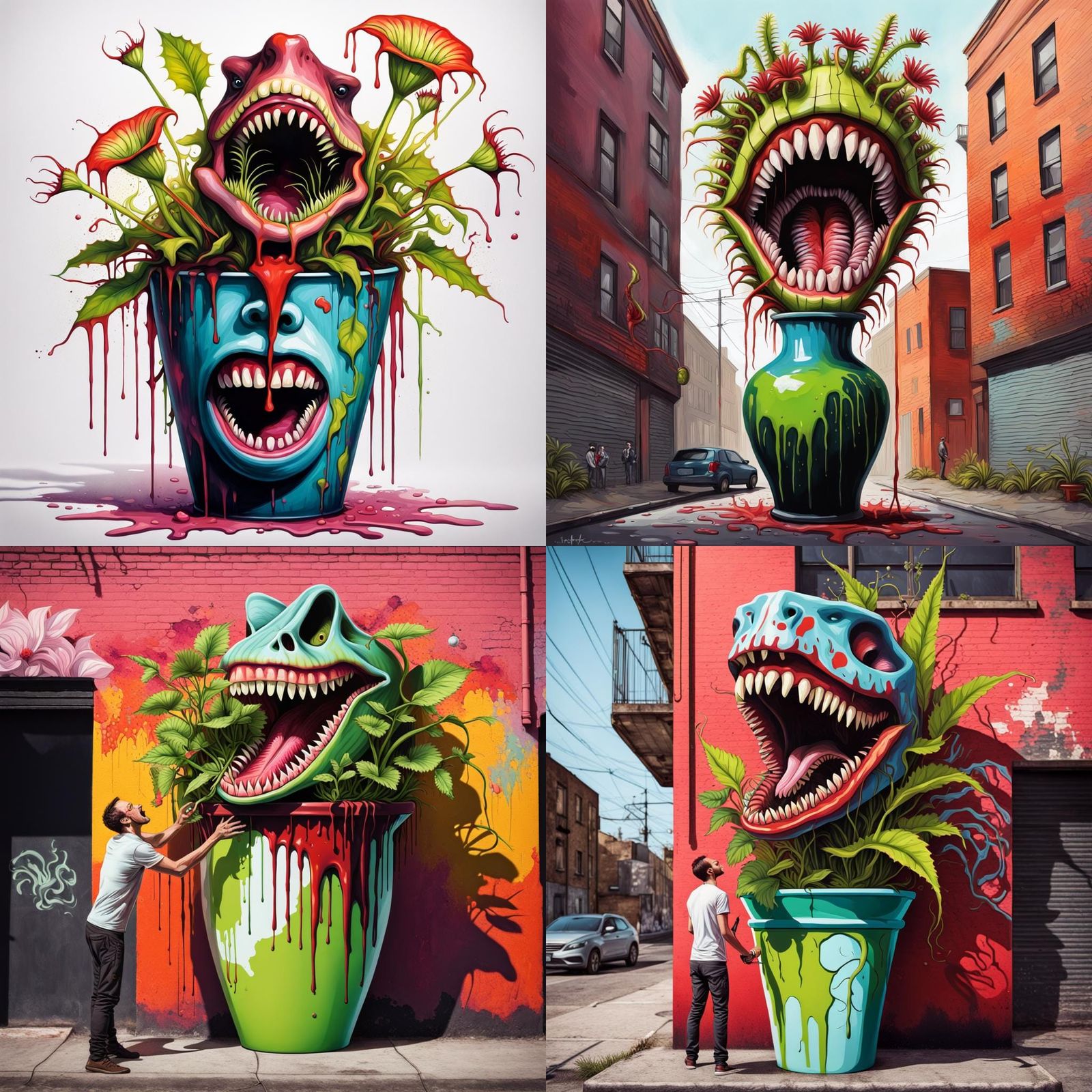 Venus Flytrap Graffiti Art with Man
