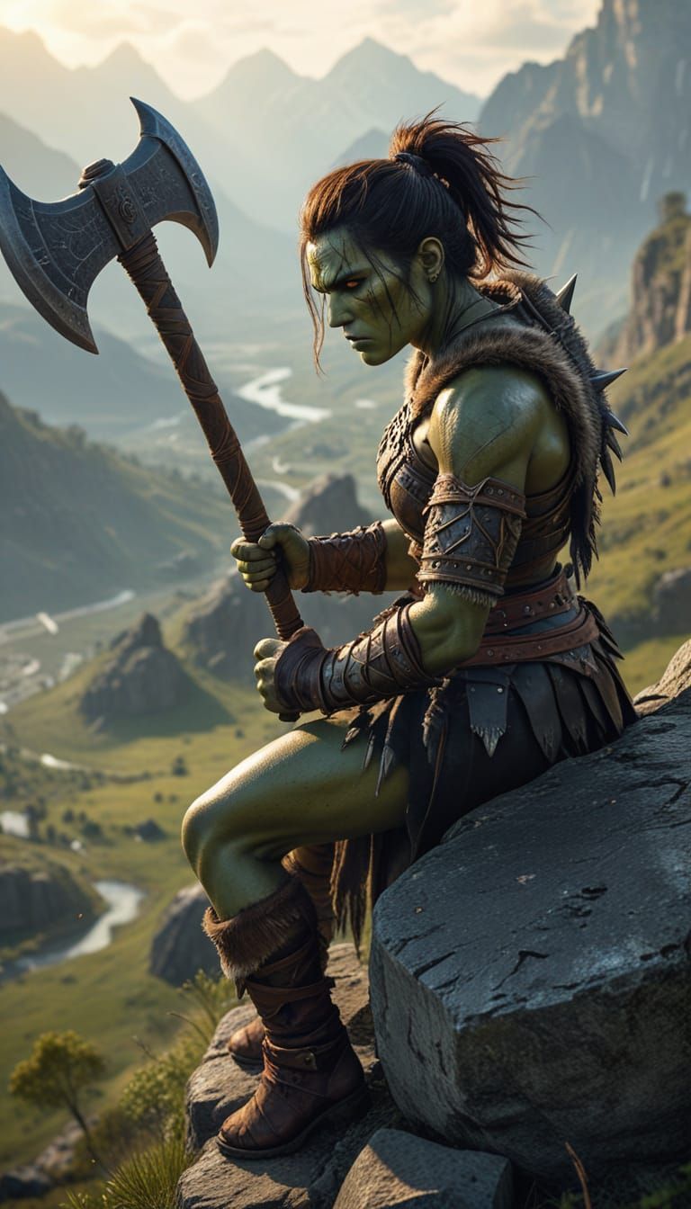 Epic Fantasy Art of a Female Orc Barbarian