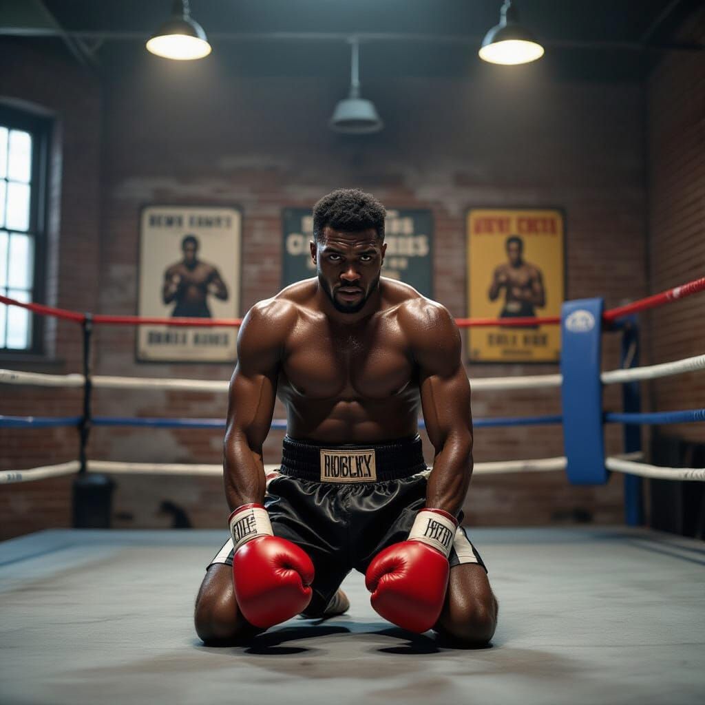 Defeated Boxer in Gritty Gym: Cinematic Portrait