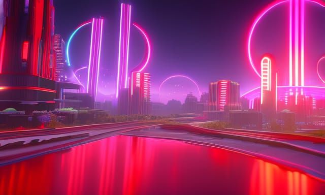 Megacar in City with Neon Synthwave Style