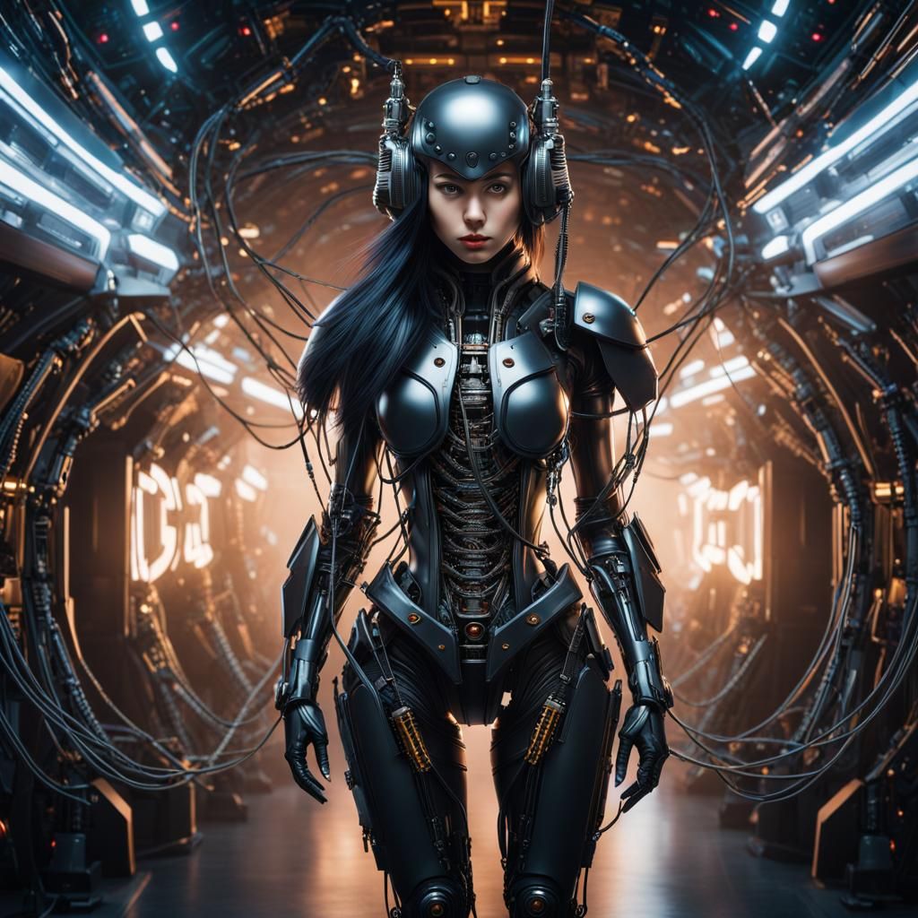 Girl in Cybernetic Armor with Visible Organs