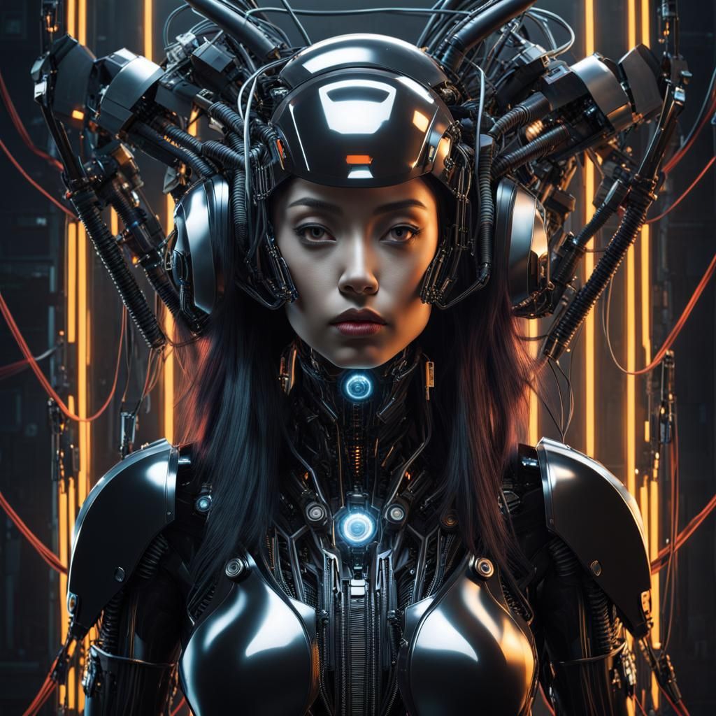 Futuristic Girl in Cybernetic Armor Portrait