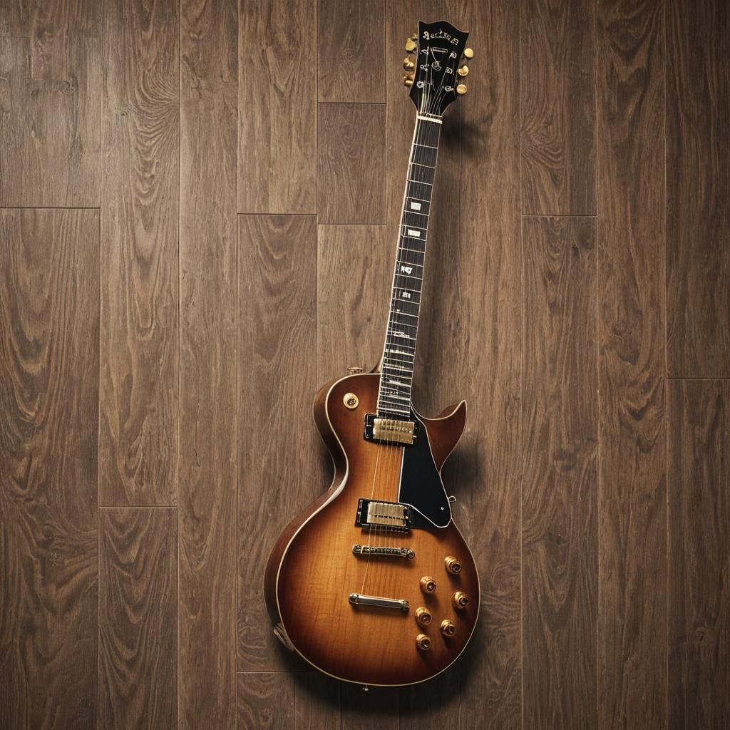 Photorealistic Gibson Guitar on Worn Wooden Table