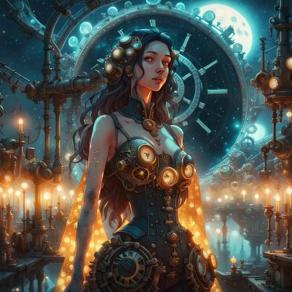 Steampunk Celestial Spirit Portrait in Outer Space
