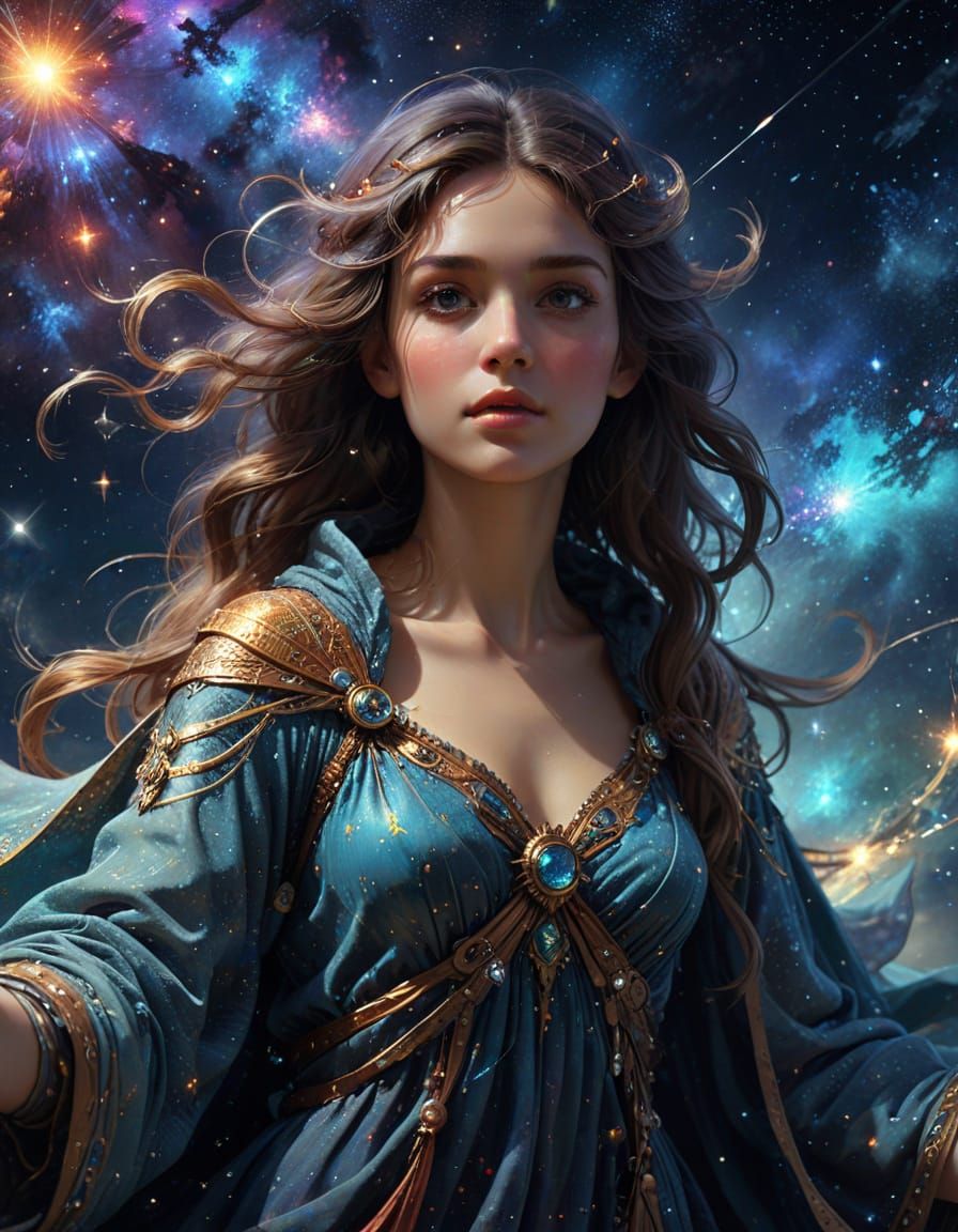 Celestial Cartographer Painting Galaxies in Cosmic Art Style