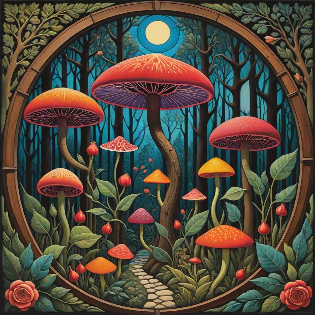 Surreal Mandala of Textured Fruits and Vegetables in Photore...