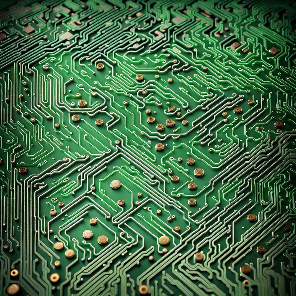 Hyperdetailed 3D Maze of Green Computer Circuits