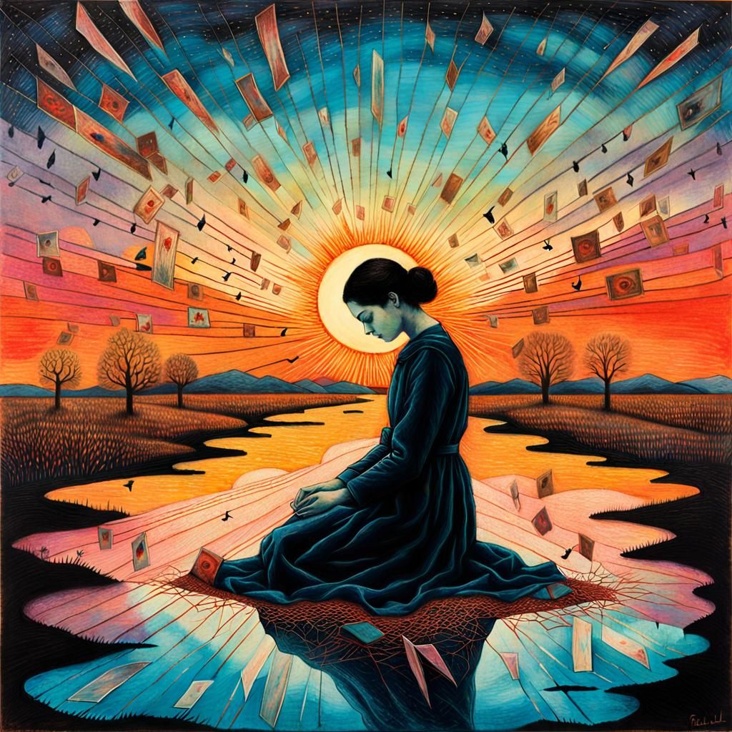 Surreal Drawing: Wounded World with Folklore Creatures