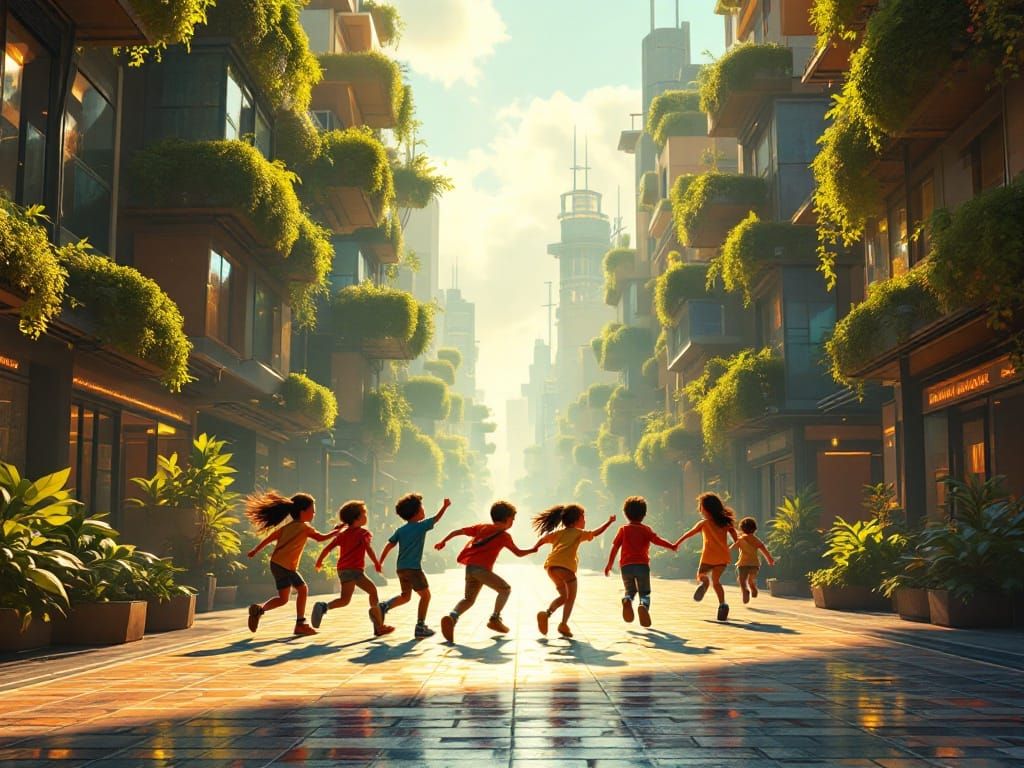 Eco-Futuristic Children's Playground in a Solarpunk City