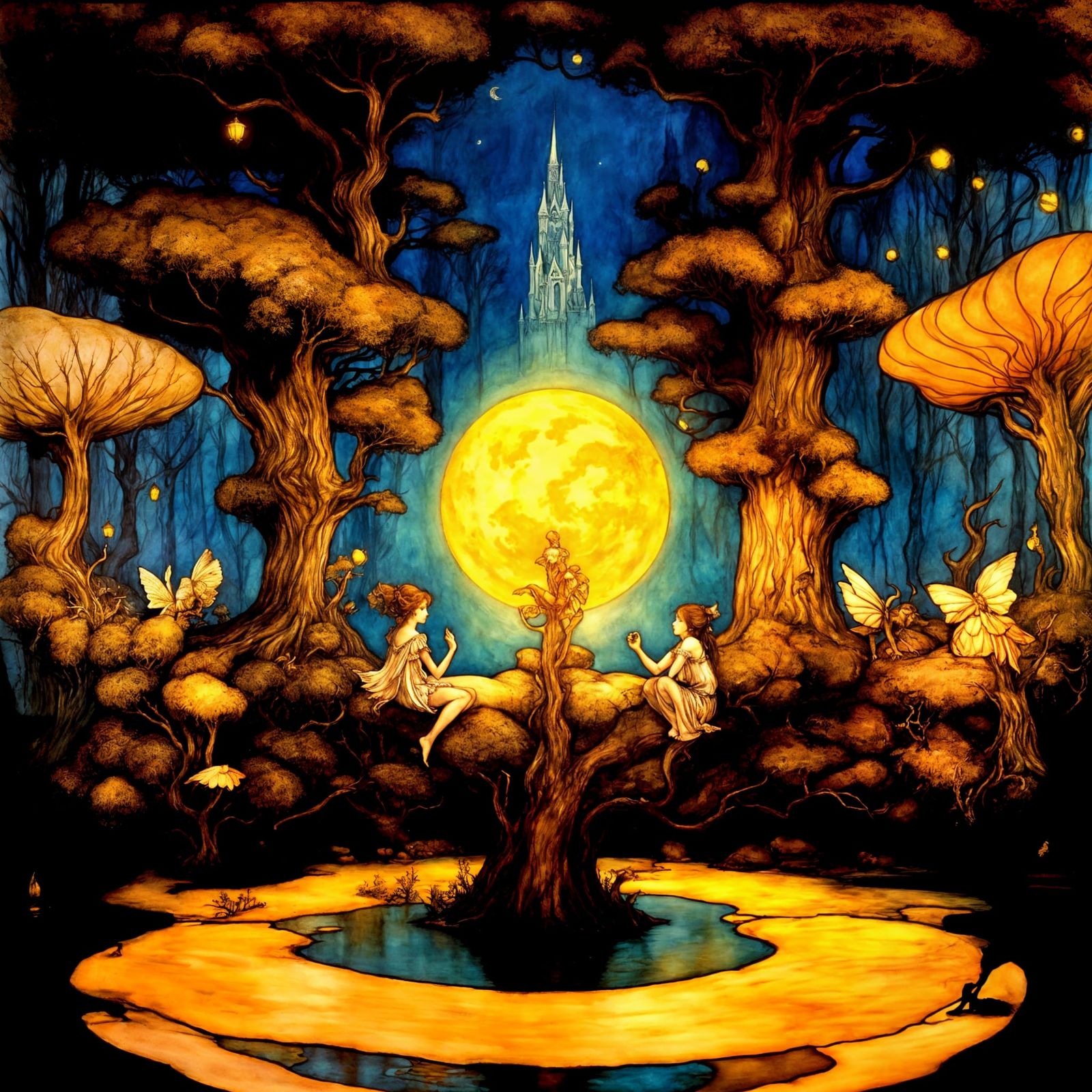 Fantasy fairy place by Arthur Rackham