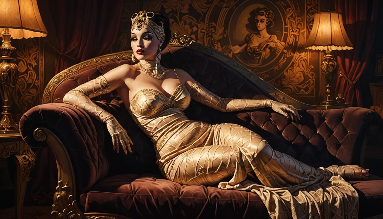 Curvaceous Horror Mummy Pinup in Golden Light