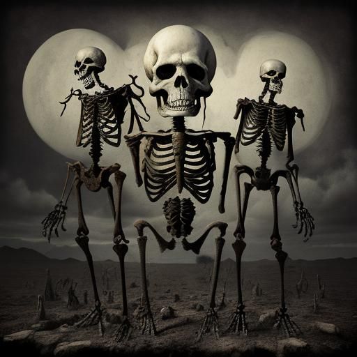 Joking with death and transience skeletons. surrealism stygian
