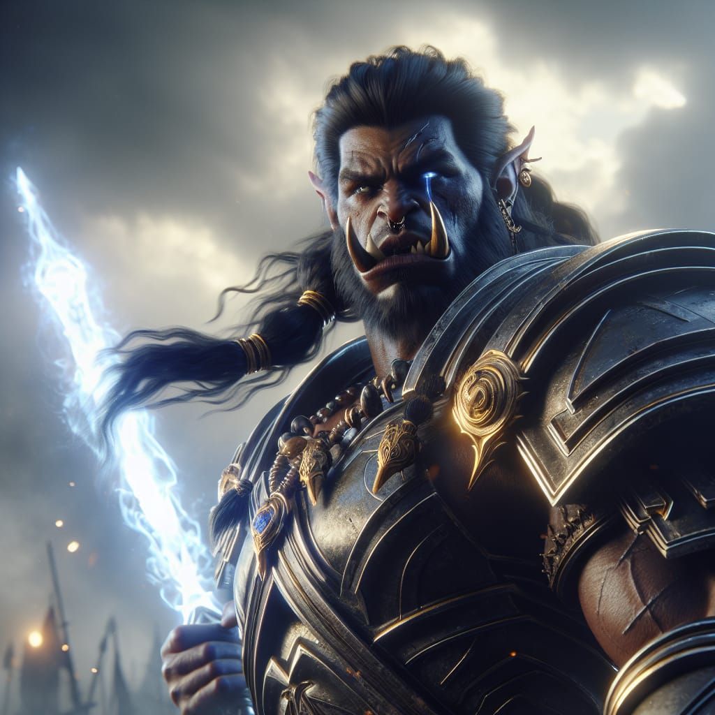 Heroic Orc Warrior in Futuristic Armor