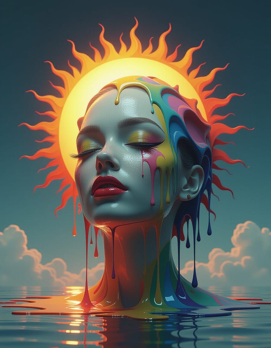 Dripping Paint Sun in Sci-Fi Style