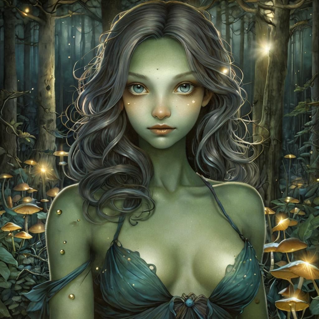 Enchanted Forest Gathering Under Crescent Moon