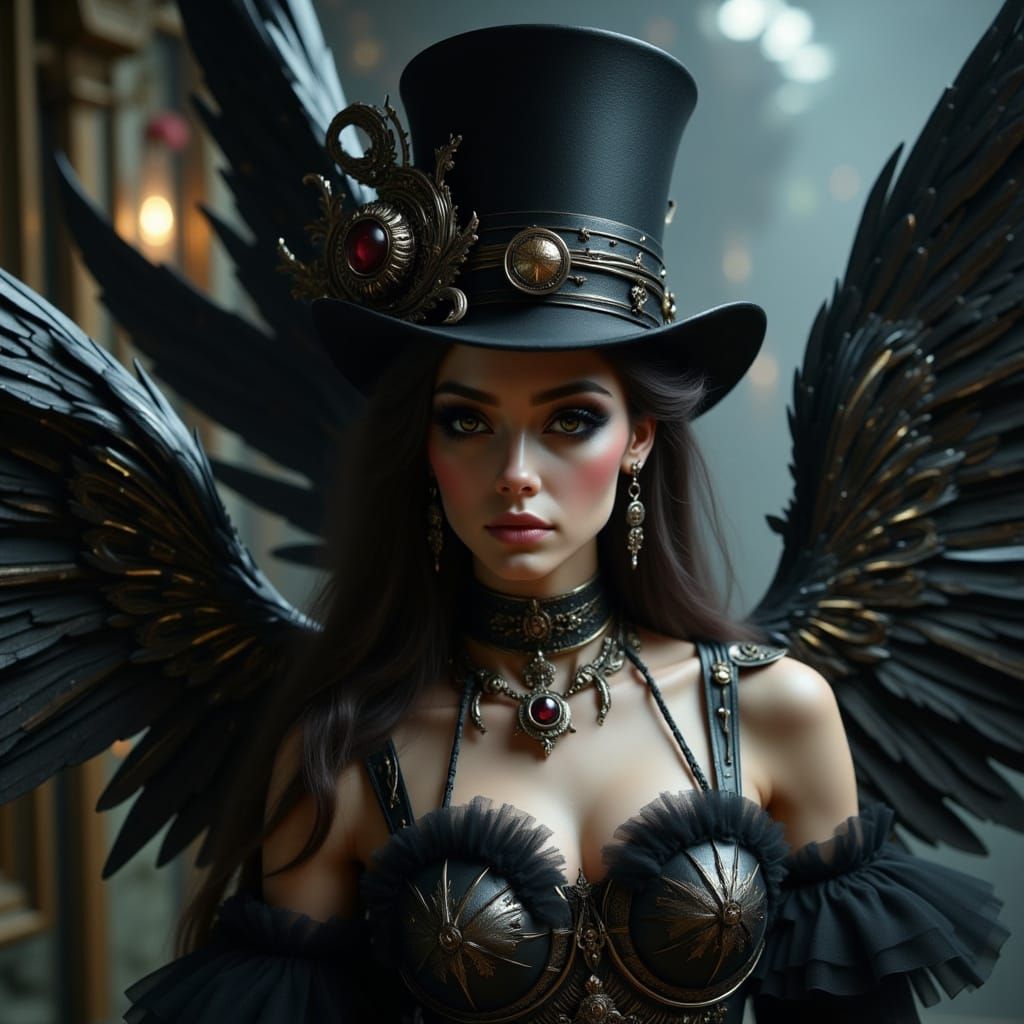 Steampunk Victorian Dark Angel in Top Hat