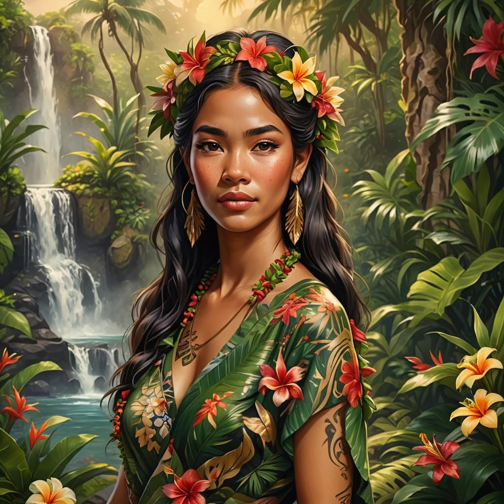 Serene Hawaiian Kahuna Portrait in Fantasy Style