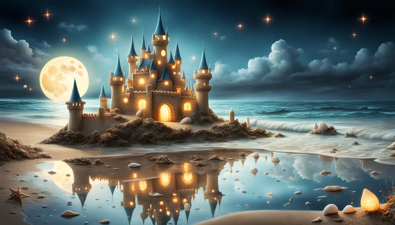 Magical Sandcastle at Night in Sfumato Style