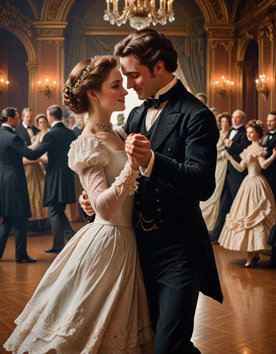 Victorian Couple Dancing in a Ballroom