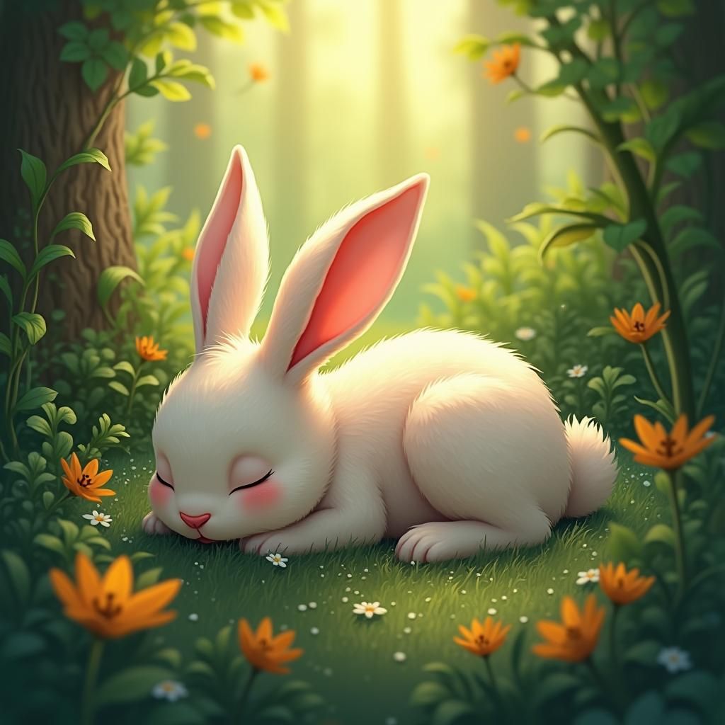 Sleeping Bunny in Magical Forest: Digital Matte Painting