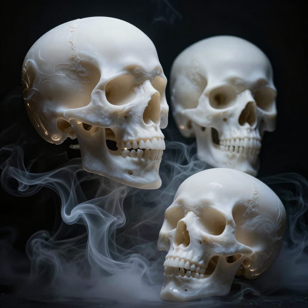Hyper-Realistic 8K Render of Smoke Skulls