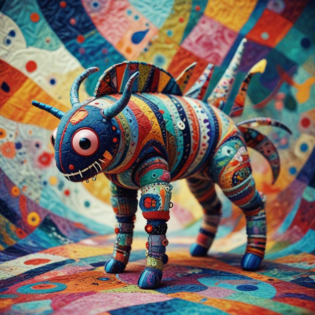 Surreal Fabric Creature with Twisted Metal Legs