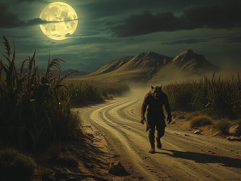 Moonlit Werewolf Haunts Desolate Landscape