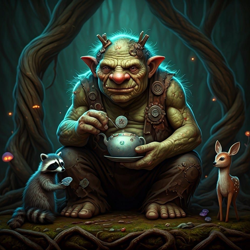 Troll's Cyberpunk Tea Party with Woodland Creatures
