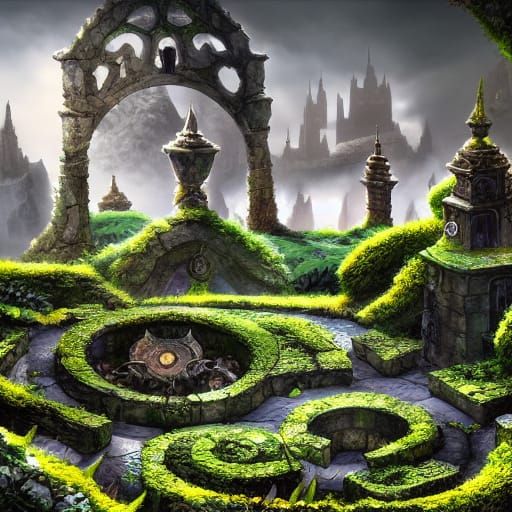 Mossy Stone Labyrinth: Detailed Matte Painting