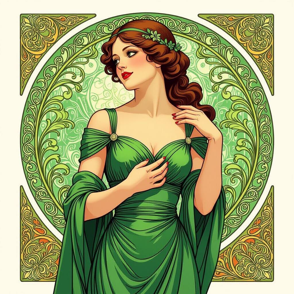 Elegant Woman with Ironwork in Art Nouveau Style