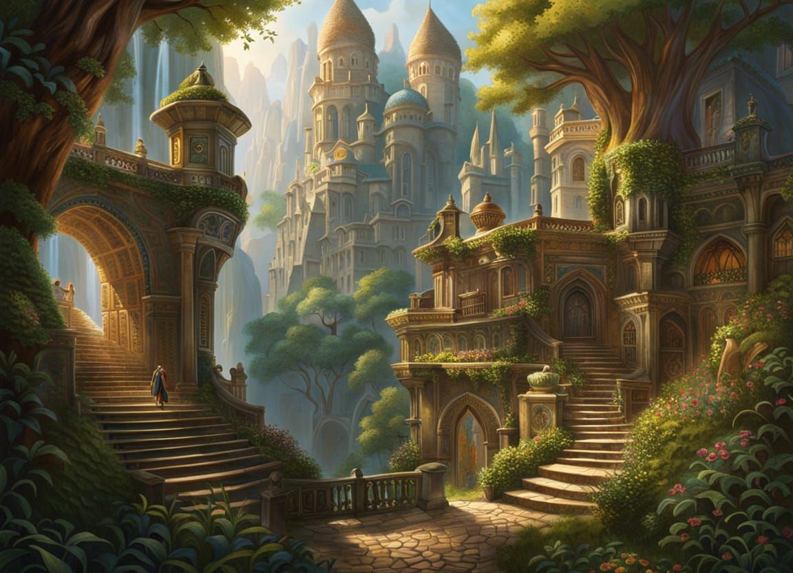 Magical Elven City in Mystical Forest: Digital Painting