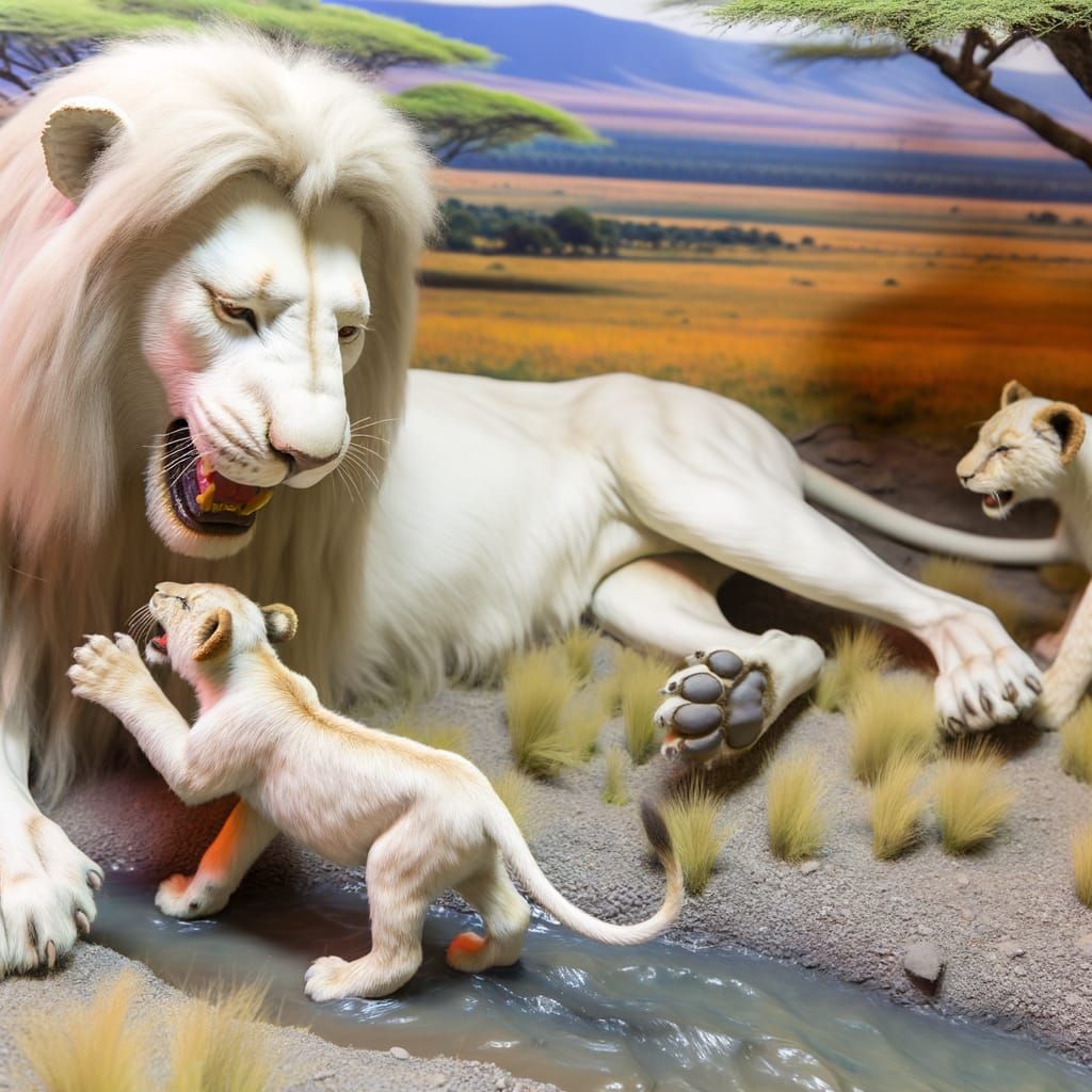 White Lion Family Plays in the Expansive Masai Mara
