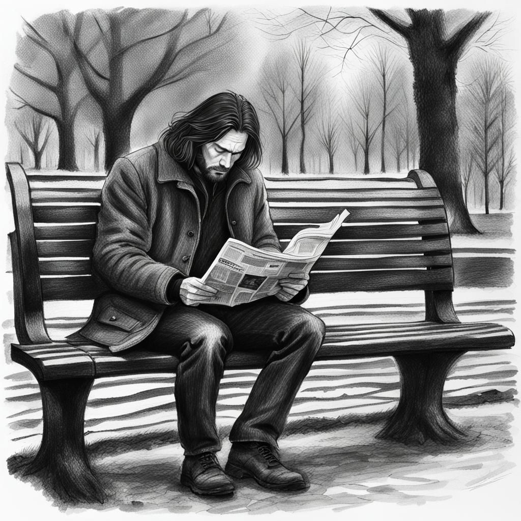 Man Reading Newspaper: Hyperdetailed Charcoal Portrait