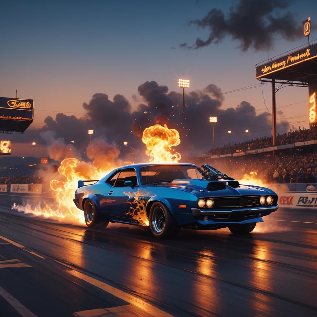 Neon Drag Car Burning Rubber: Fantasy Concept Art
