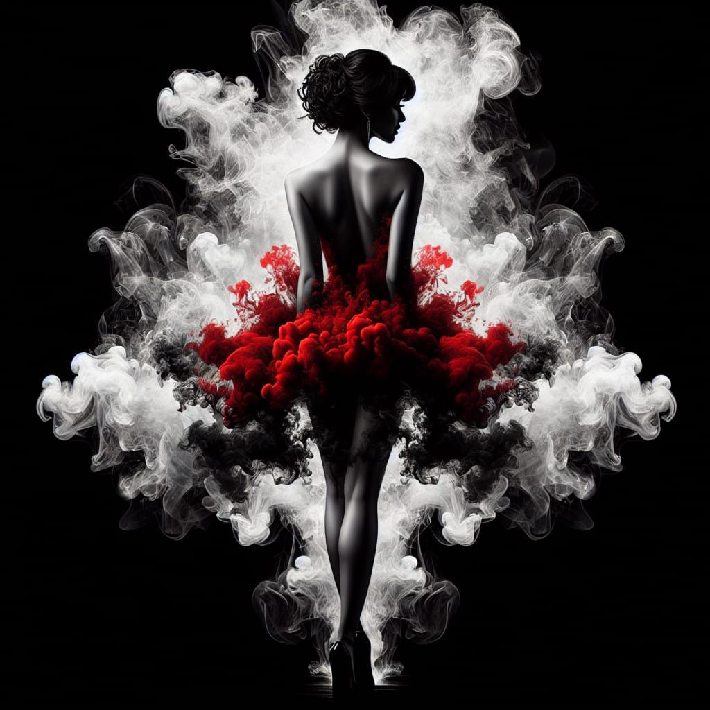 Monochrome Silhouette with Vapor Dress in Red