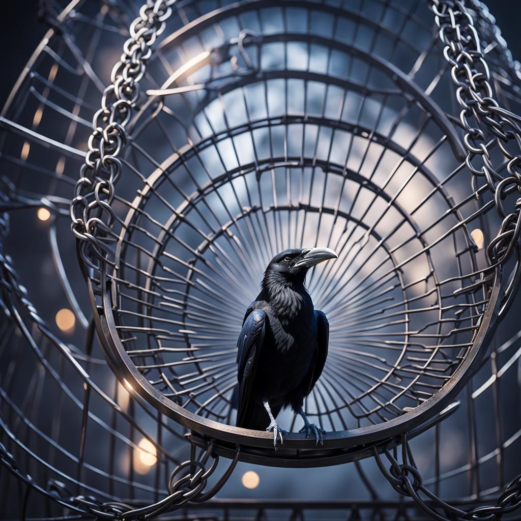 Surreal Raven in Cage: Ethereal Magic World
