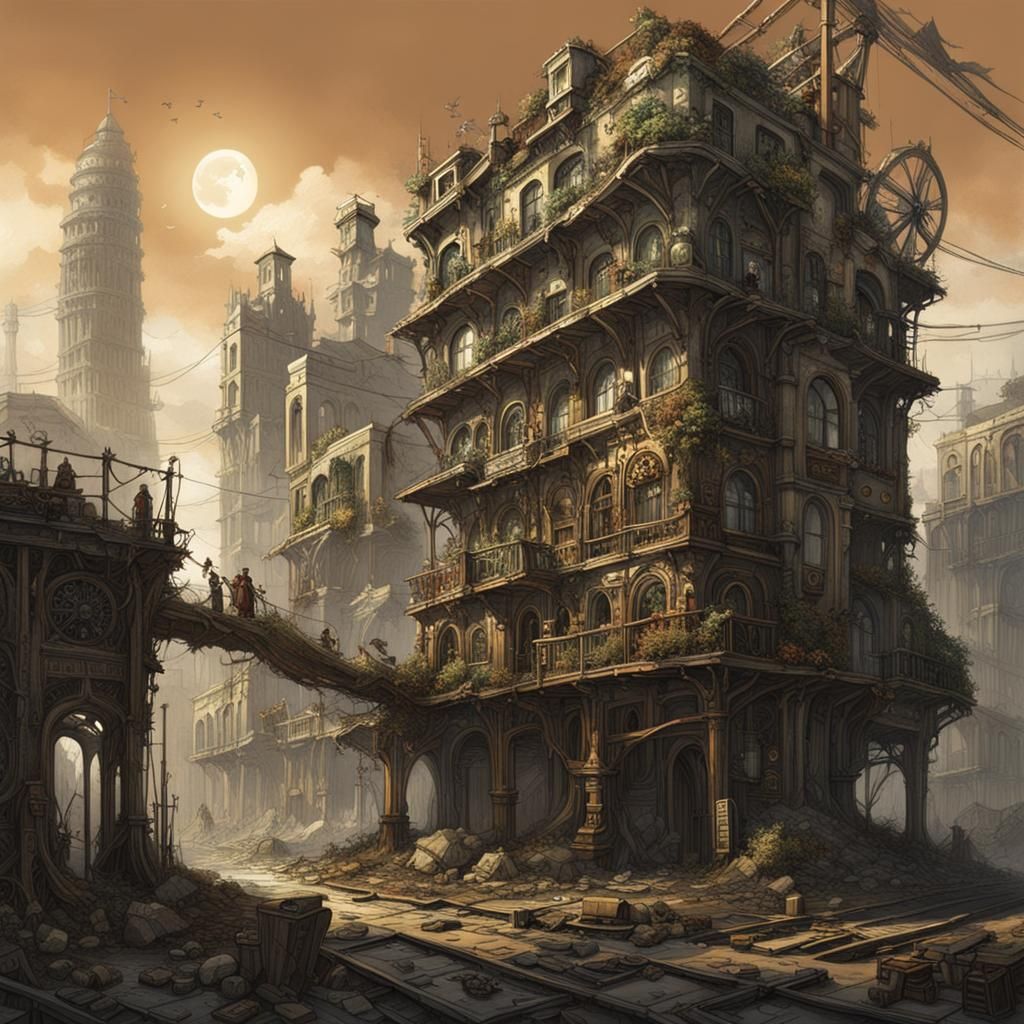 Post-Apocalyptic Steampunk World Reclaimed by Nature