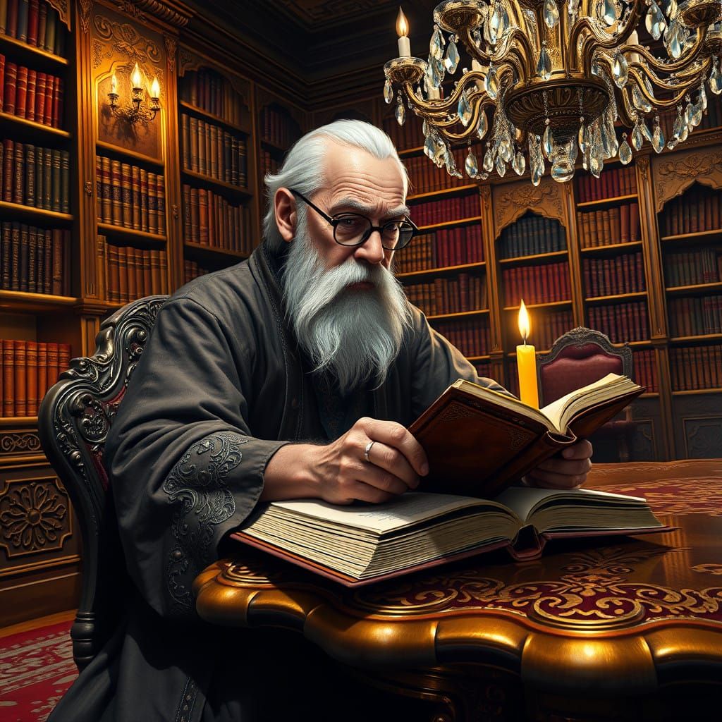 Majestic Old Scholar in Opulent Study