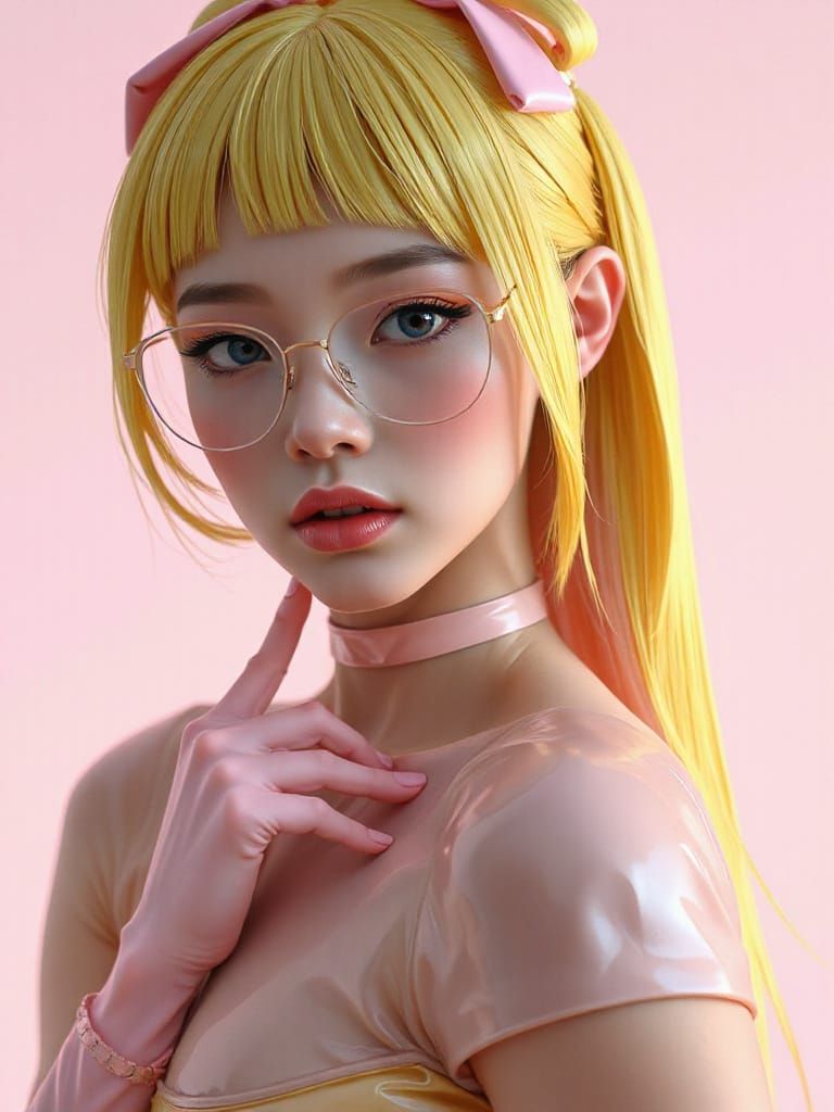 Surreal Futuristic Portrait with Flowing Ribbon Hair