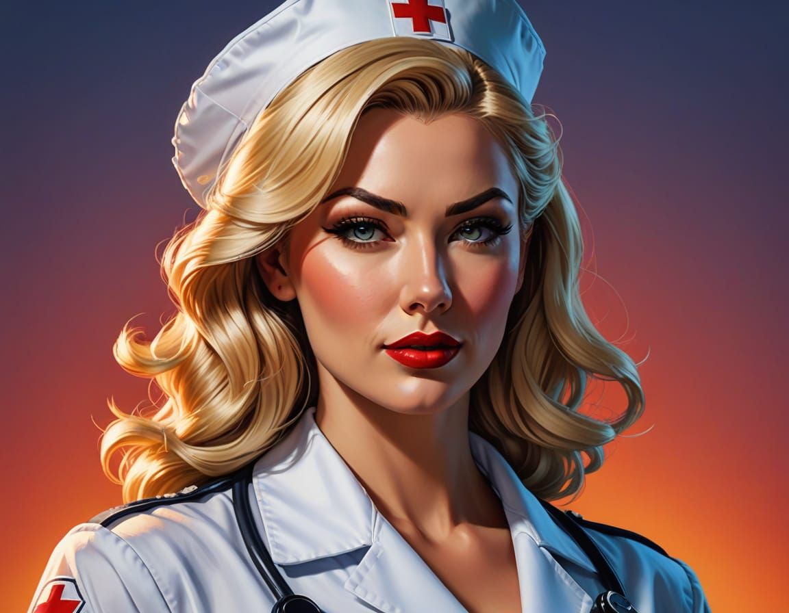 Vivacious Blonde Nurse in Comic Book Style