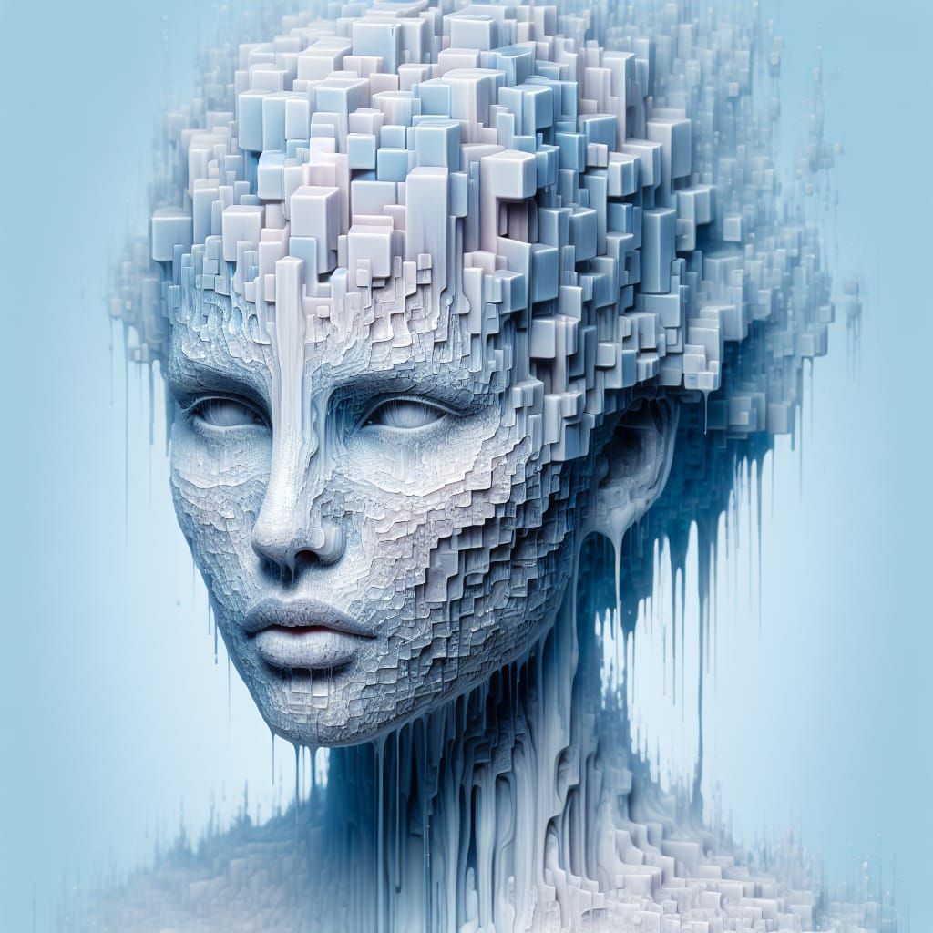 Surreal Portrait: Woman Transforming into Cubes