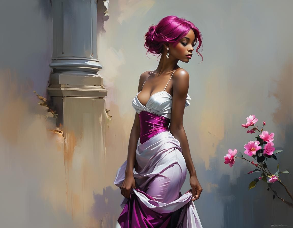 Dreamscape Portrait of Magenta-Haired Woman