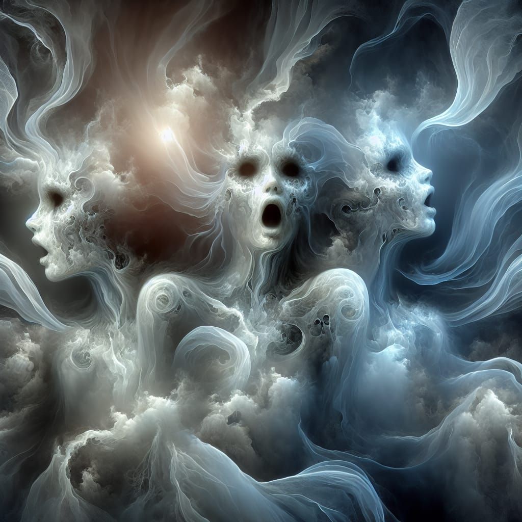 Ethereal Watercolor Illustration of Ghostly Translucent Figu...