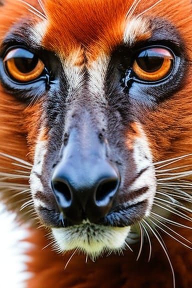 portrait of a red ruffed lemur face