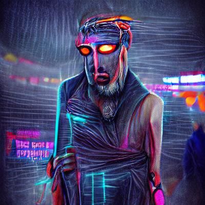 Cyberpunk God in Neon Blade Runner World