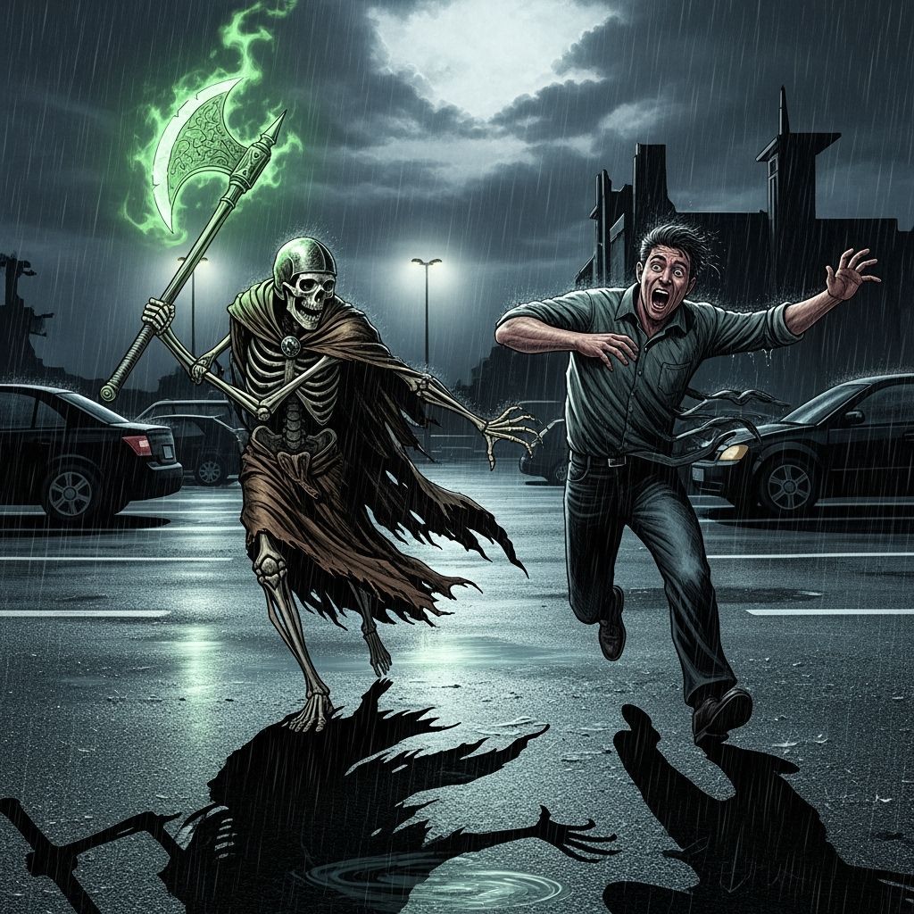 Skeleton Warrior With Glowing Axe Pursues Man Through Night ...