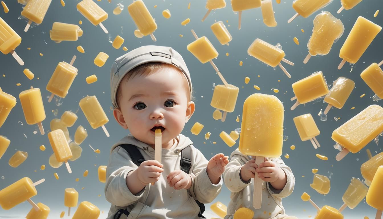 Double Exposure: Baby and Popsicle in 3D Anime Style