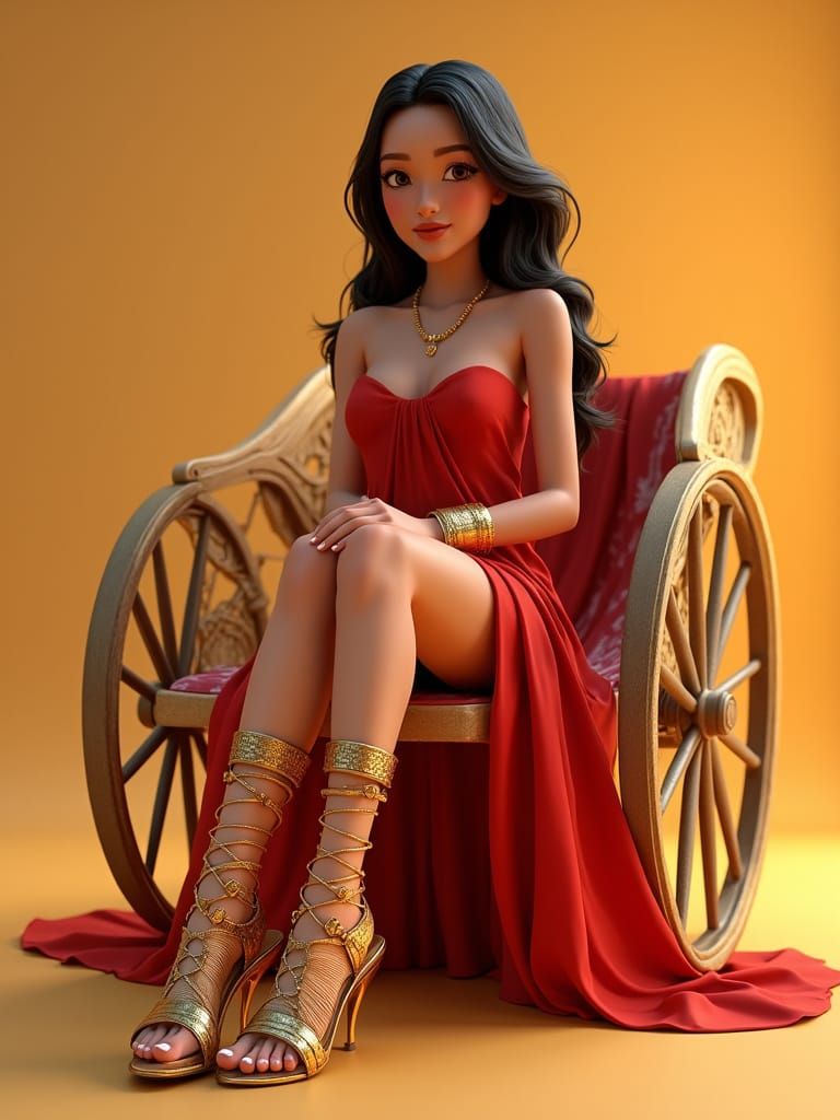 A Filipina Goddess Adorns a Roman Chariot in Red Toga, Aurel...