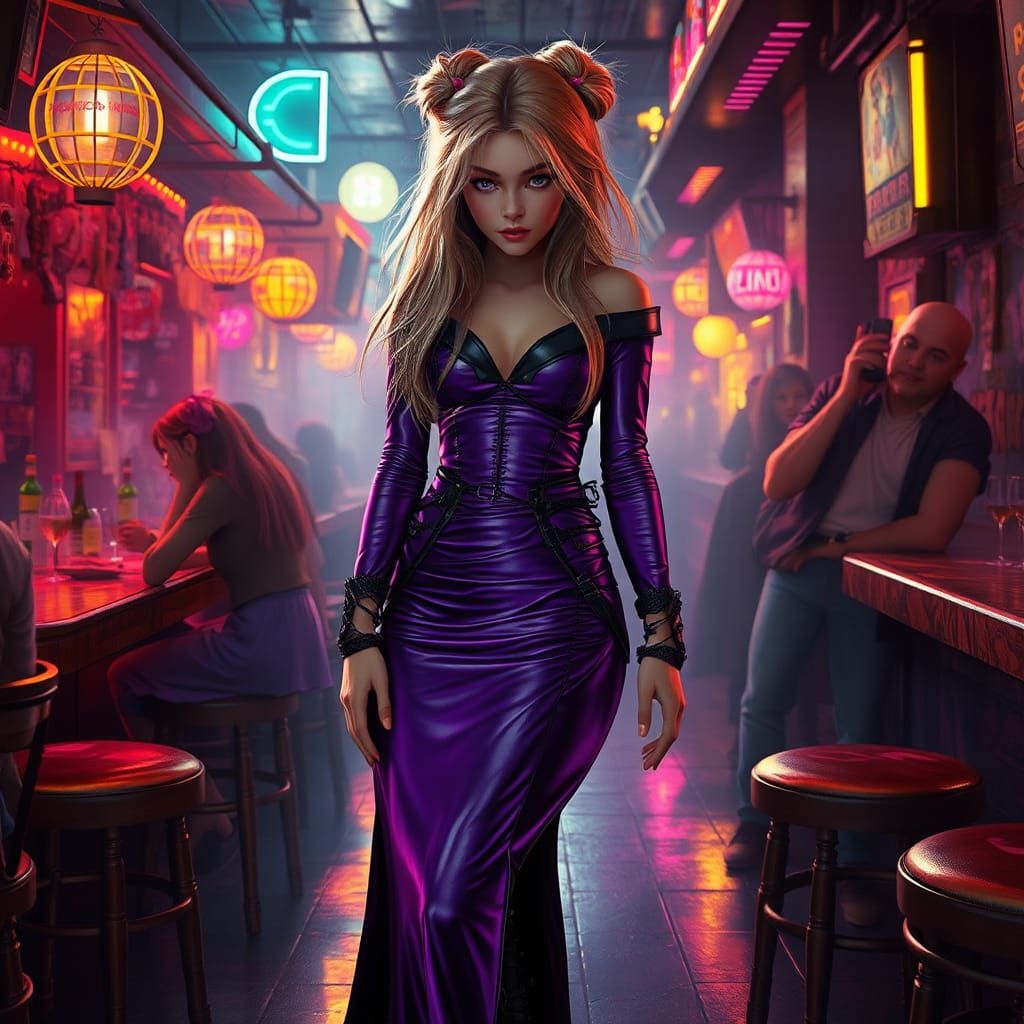 Vintage Outfit in Retro Bar, Detailed Digital Art